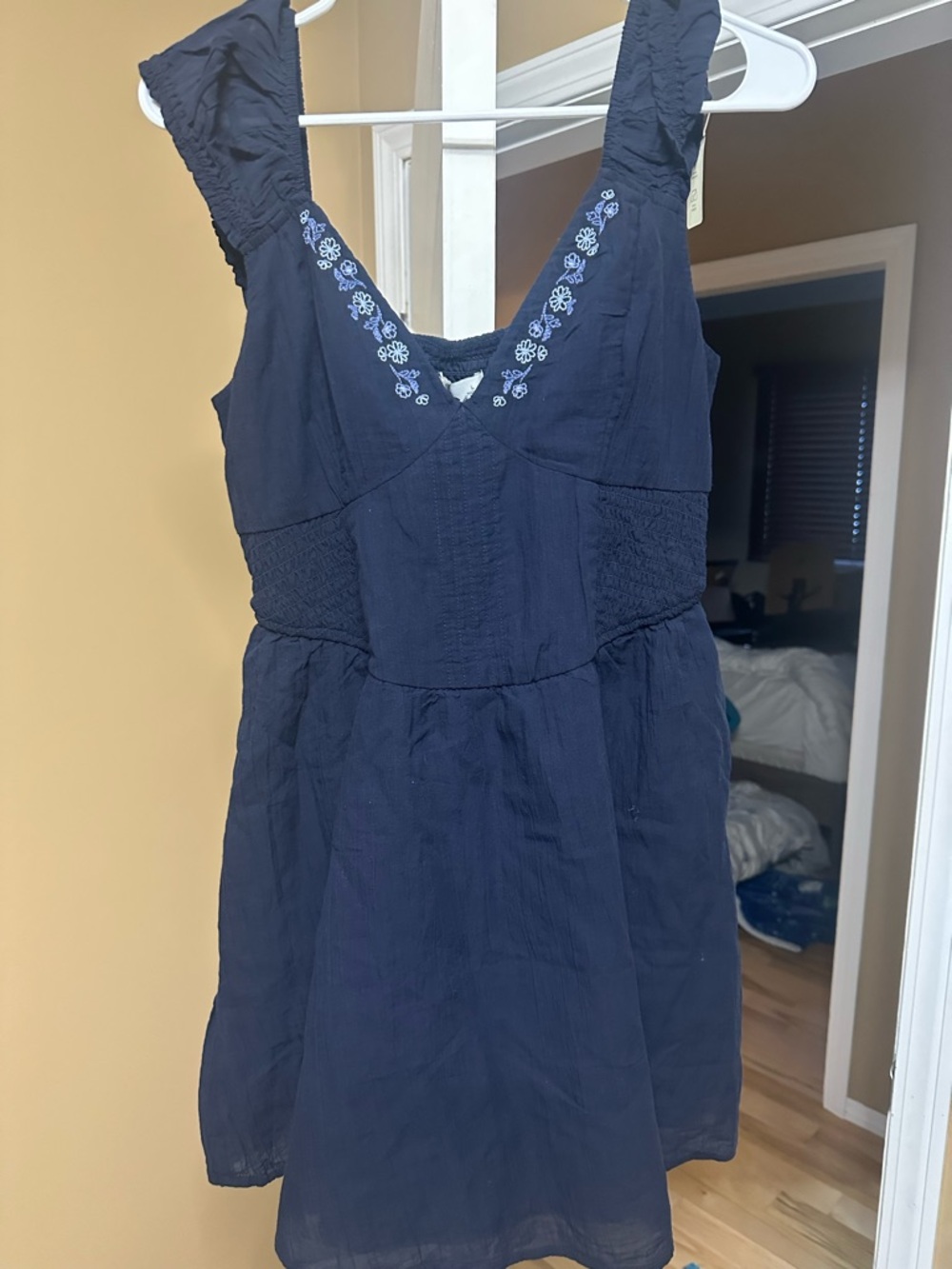Hollister Navy Blue Embroidered V-Neck Dress